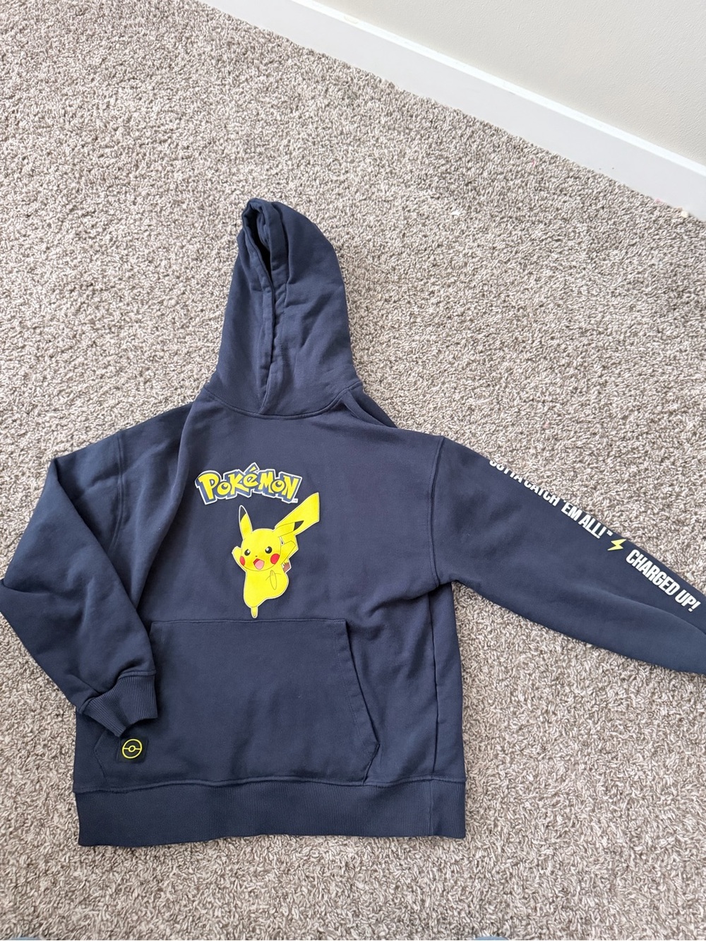 Zara Navy Hoodie with Yellow Pikachu Graphic